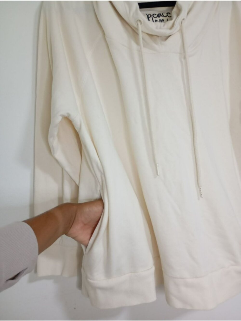 Peace Love World Womens Ivory Hoodie Size Large Cotton Blend Relaxed Fit - Picture 5 of 11